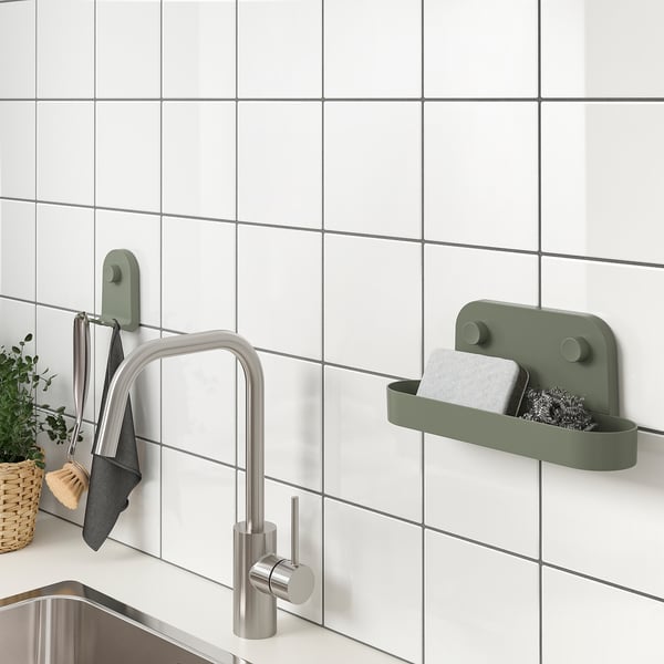 IKEA ÖBONÄS Triple Hook With Suction Cup Gray-green 2 ¾x4 ¼ "