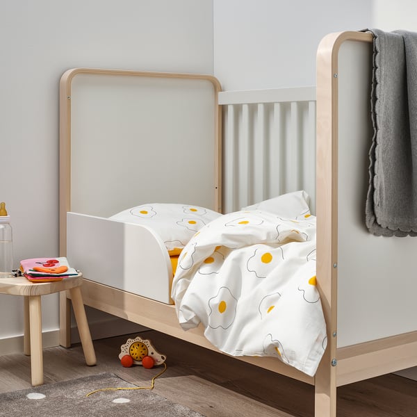 IKEA ÖGONLOCKSMAL 3-piece Bedlinen Set For Crib Flower White/yellow 27 1/2x52 "