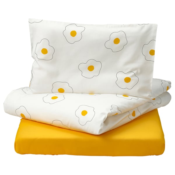 IKEA ÖGONLOCKSMAL 3-piece bedlinen set for crib flower white/yellow 27 1/2x52 "