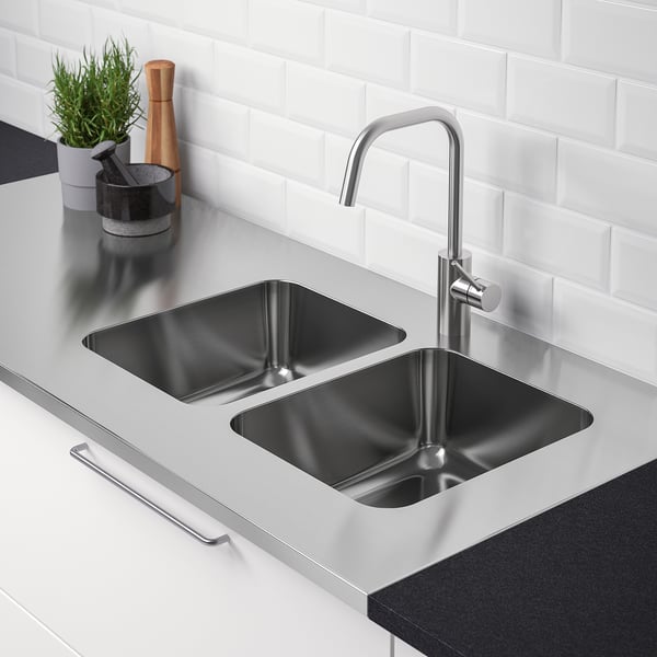 IKEA OLOFSJÖN Countertop With 2 Integrated Sinks Stainless Steel 60x25 5/8 "