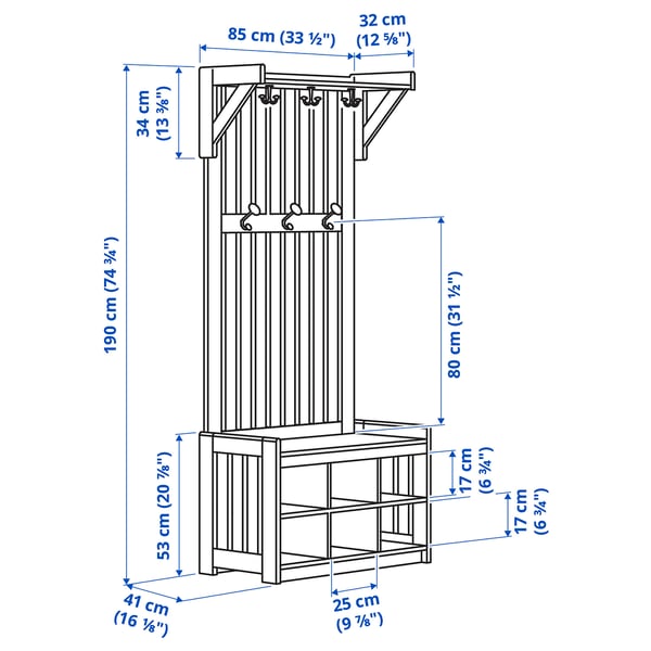 IKEA PANGET Coat Rack With Shoe Storage Bench White 33 1/2x16 1/8x78 3/4 "