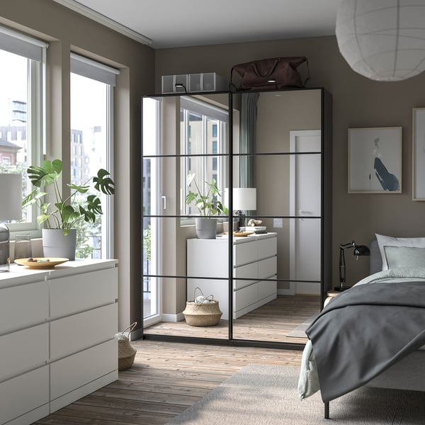 IKEA PAX / AULI Wardrobe With Sliding Doors Dark Gray/mirror Glass 59x16 7/8x79 1/4 "