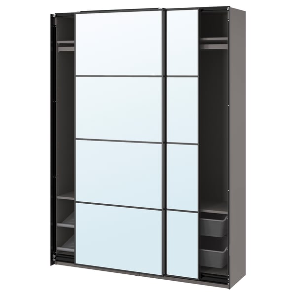 IKEA PAX / AULI Wardrobe with sliding doors dark gray/mirror glass 59x16 7/8x79 1/4 "
