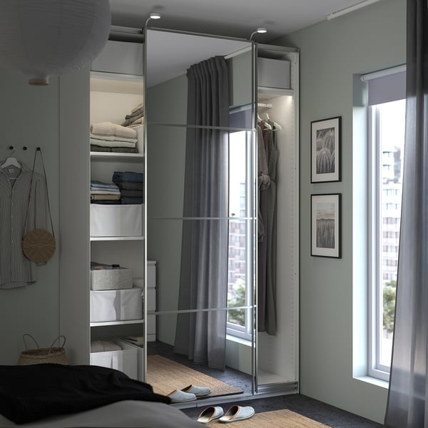 IKEA PAX / AULI Wardrobe With Sliding Doors White/mirror Glass 59x26x93 1/8 "