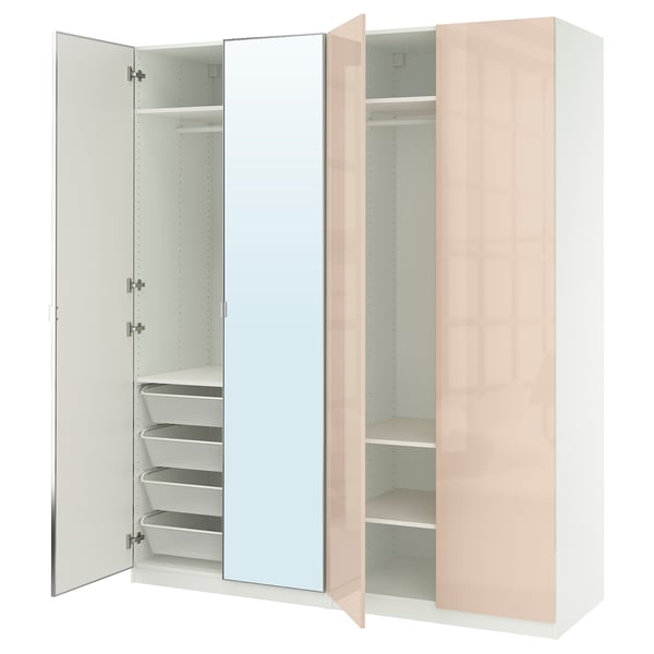 IKEA PAX / FARDAL/ÅHEIM Wardrobe combination white high gloss/light orange mirror glass 78 3/4x23 5/8x93 1/8 "