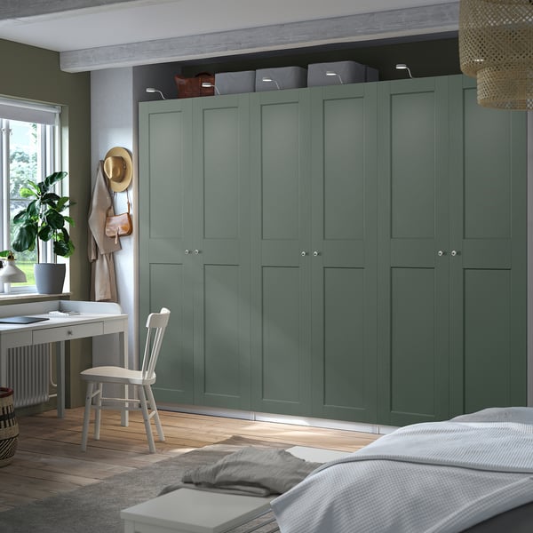 IKEA PAX / GRIMO Wardrobe Combination White/gray-green 118 1/8x23 5/8x93 1/8 "