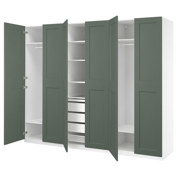 IKEA PAX / GRIMO Wardrobe combination white/gray-green 118 1/8x23 5/8x93 1/8 "