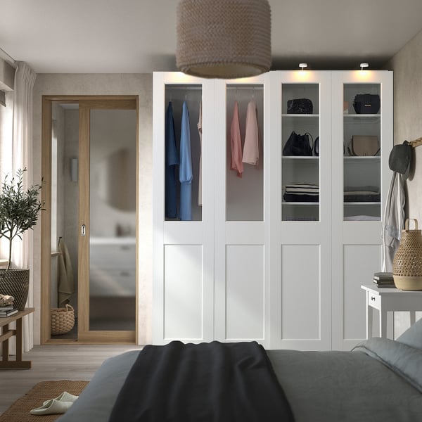 IKEA PAX / GRIMO Wardrobe With Sliding Doors White/clear Glass White 78 3/4x26x93 1/8 "