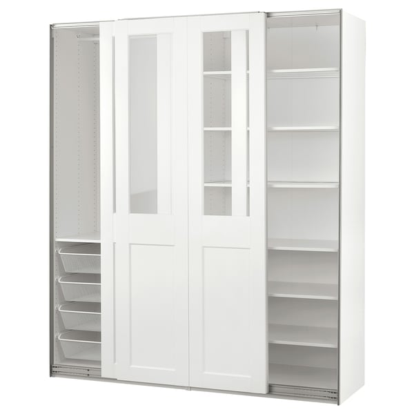IKEA PAX / GRIMO Wardrobe with sliding doors white/clear glass white 78 3/4x26x93 1/8 "