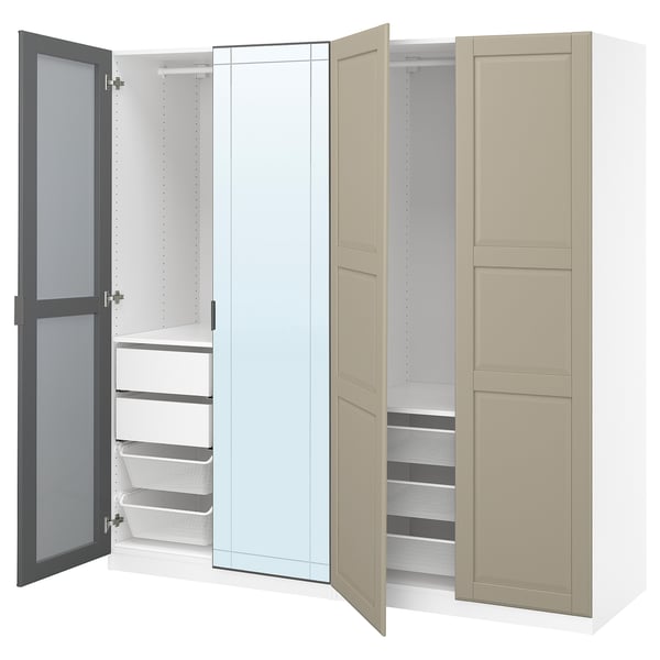 IKEA PAX / KAMMARTORP/TYSSEDAL Wardrobe combination white mirror glass/gray gray-beige 78 3/4x26x79 1/4 "