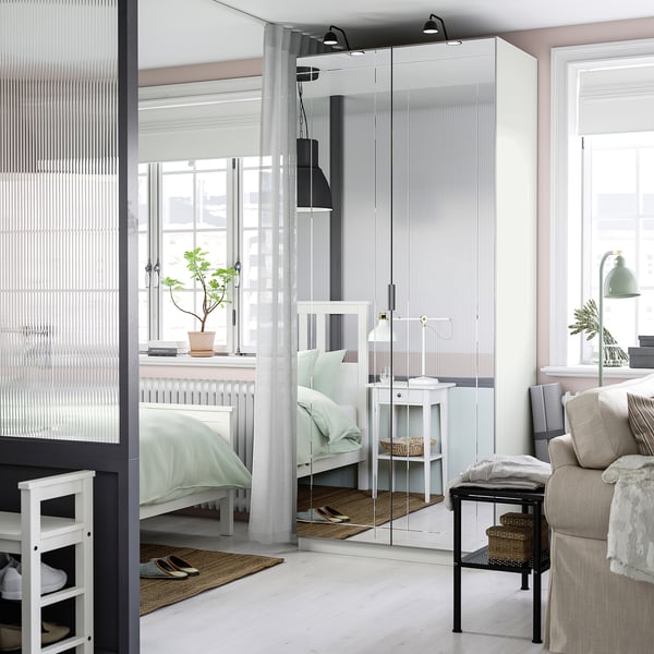 IKEA PAX / KAMMARTORP Wardrobe Combination White Mirror Glass/gray 39 3/8x23 5/8x93 1/8 "