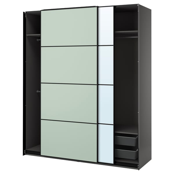 IKEA PAX / MEHAMN/AULI Wardrobe with sliding doors dark gray double sided/light green mirror glass 78 3/4x26x93 1/8 "