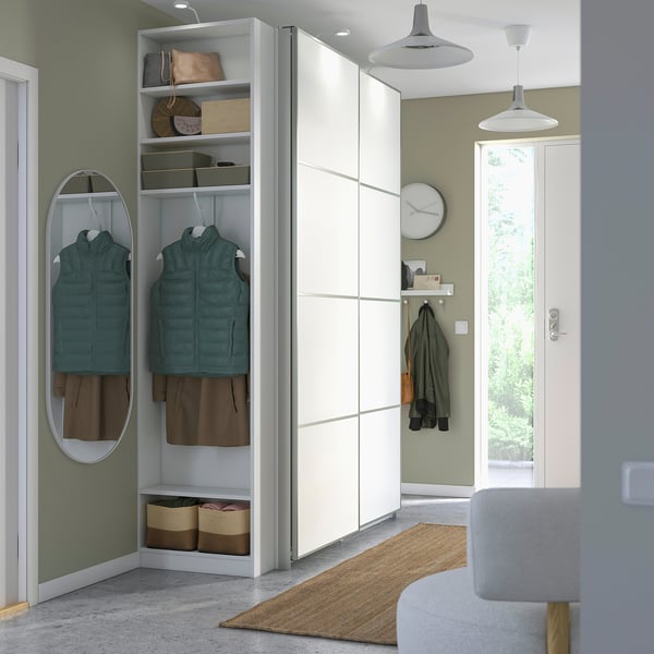 IKEA PAX / MEHAMN/AULI Wardrobe With Sliding Doors White Aluminum/white White 66 7/8x26x92 7/8 "