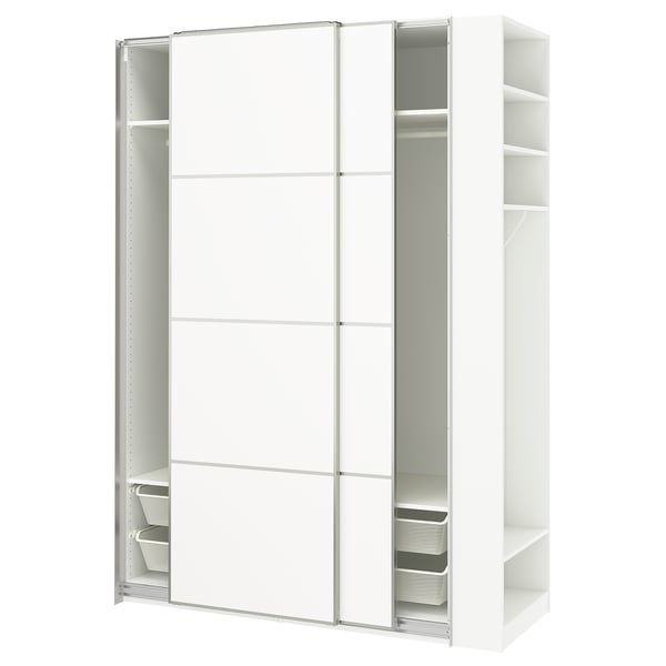 IKEA PAX / MEHAMN/AULI Wardrobe with sliding doors white aluminum/white white 66 7/8x26x92 7/8 "