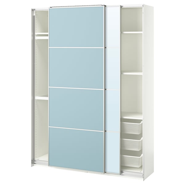 IKEA PAX / MEHAMN/AULI Wardrobe with sliding doors white double sided/light blue mirror glass 59x16 7/8x79 1/4 "