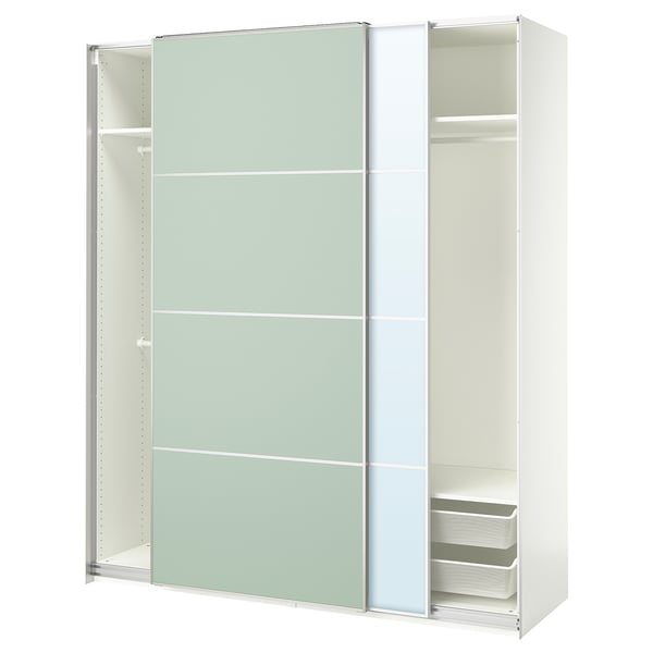 IKEA PAX / MEHAMN/AULI Wardrobe with sliding doors white double sided/light green mirror glass 78 3/4x26x93 1/8 "