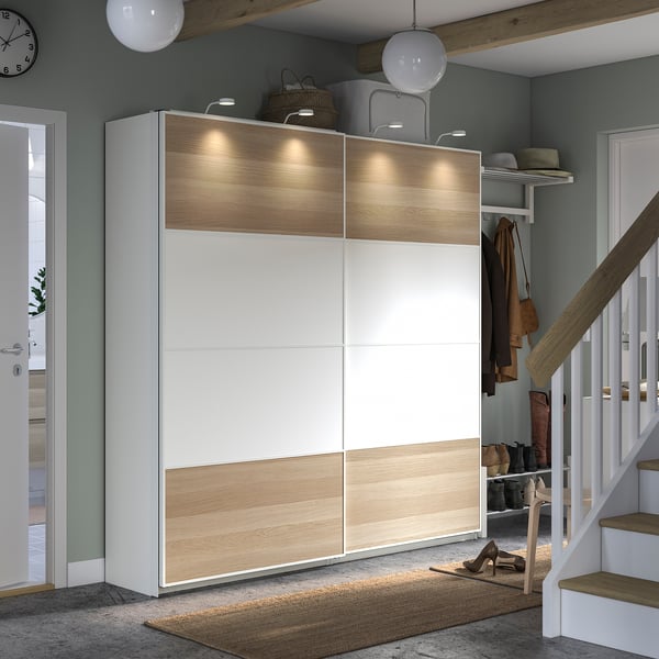 IKEA PAX / MEHAMN Wardrobe Combination White Double Sided/white White Stained Oak Effect 78 3/4x16 7/8x79 1/4 "