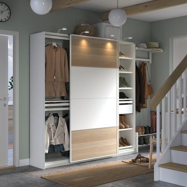 IKEA PAX / MEHAMN Wardrobe Combination White Double Sided/white White Stained Oak Effect 78 3/4x16 7/8x79 1/4 "