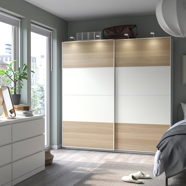 IKEA PAX / MEHAMN Wardrobe Combination White Double Sided/white White Stained Oak Effect 78 3/4x16 7/8x79 1/4 "