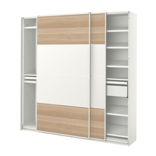 IKEA PAX / MEHAMN Wardrobe combination white double sided/white white stained oak effect 78 3/4x16 7/8x79 1/4 "
