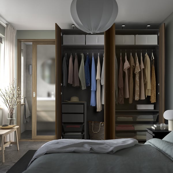 IKEA PAX / STORKLINTA Wardrobe Combination Dark Gray/dark Brown Stained Oak Effect 78 3/4x26x93 1/8 "