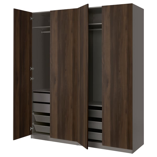 IKEA PAX / STORKLINTA Wardrobe combination dark gray/dark brown stained oak effect 78 3/4x26x93 1/8 "