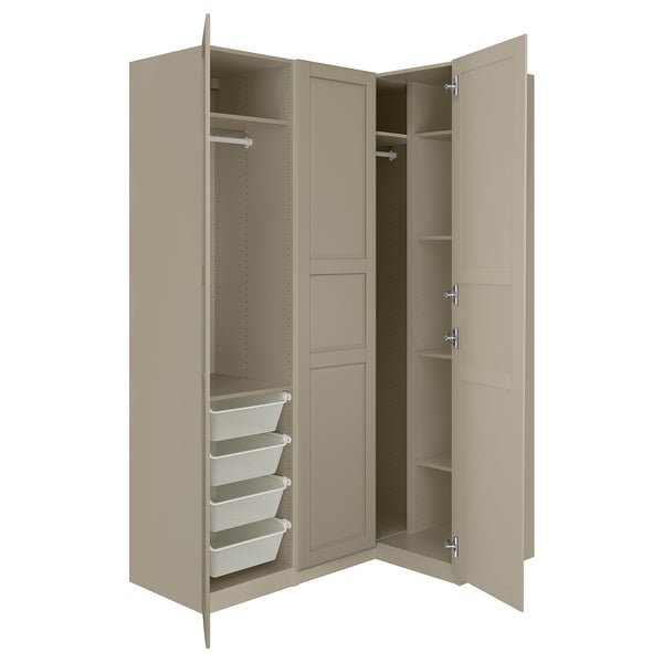 IKEA PAX / TYSSEDAL Corner wardrobe gray-beige/gray-beige 63 1/4/43 1/2x93 1/8 "