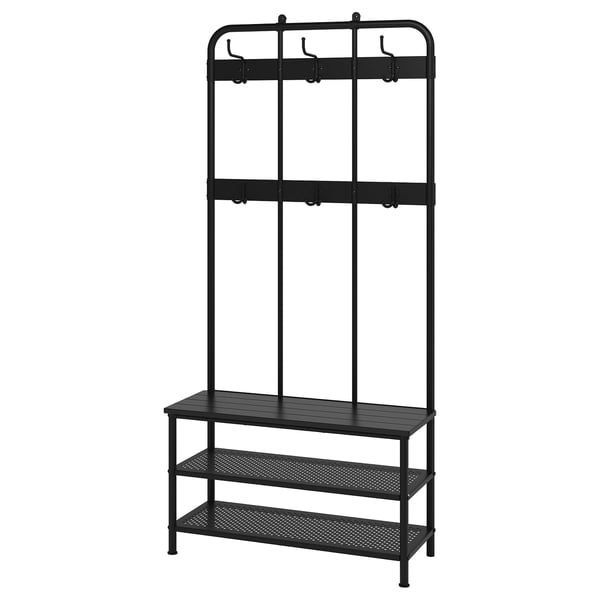 IKEA PINNIG Coat rack with shoe storage bench black 76x14 5/8x35 3/8 "