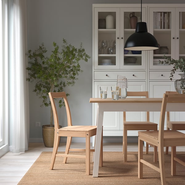 IKEA PINNTORP / PINNTORP Table And 6 Chairs Light Brown Stained White Stained/light Brown Stained 72 7/8 "