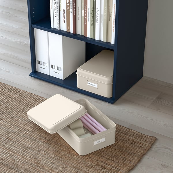 IKEA PLOGFÅRA Storage Box With Lid Set Of 2 Light Beige