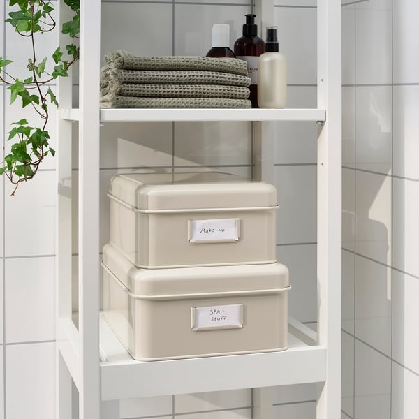 IKEA PLOGFÅRA Storage Box With Lid Set Of 2 Light Beige