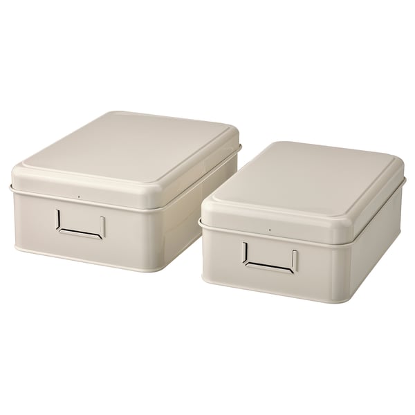 IKEA PLOGFÅRA Storage box with lid set of 2 light beige