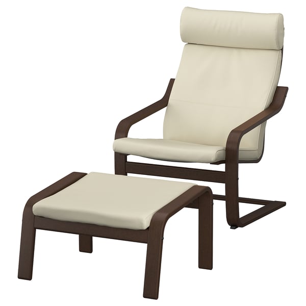 IKEA POÄNG Armchair and ottoman brown/Glose off-white