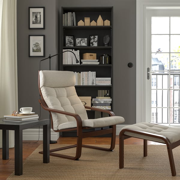 IKEA POÄNG Armchair And Ottoman Brown/Gunnared Beige