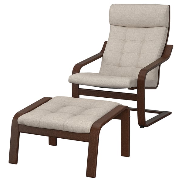 IKEA POÄNG Armchair and ottoman brown/Gunnared beige