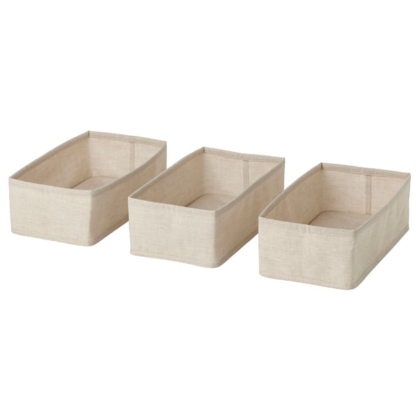 IKEA PURRPINGLA Box set of 3 textile/beige 7 ¾x15x4 ¾ "