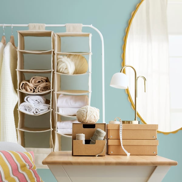 IKEA PURRPINGLA Hanging Storage/6 Compartments Textile/beige 8 5/8x13 3/8x31 1/2 "