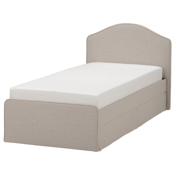 IKEA RAMNEFJÄLL Upholstered bed frame Kilanda light beige/Luröy Twin