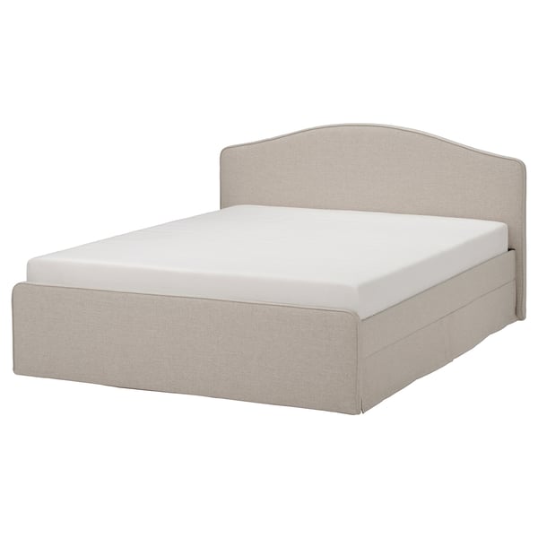 IKEA RAMNEFJÄLL Upholstered bed frame Kilanda light beige/Luröy Queen