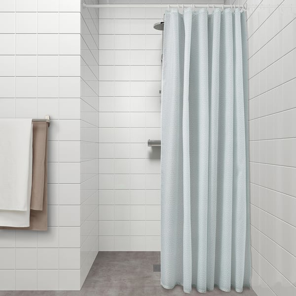 IKEA RÅNEÄLVEN Shower Curtain White/turquoise 71x71 "