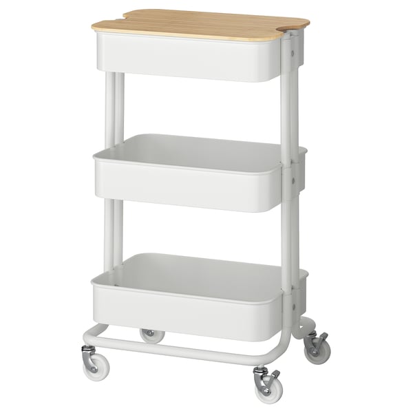 IKEA RÅSKOG / NORRÅVA Trolley with lid white 13 3/4x17 3/4x30 3/8 "