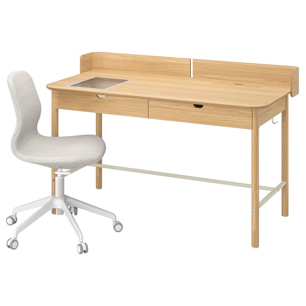 IKEA RIDSPÖ / LÅNGFJÄLL Desk and chair oak beige/white