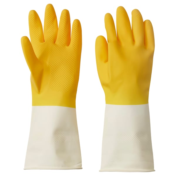 IKEA RINNIG Cleaning gloves bright yellow/off-white M