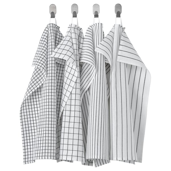 IKEA RINNIG Dish towel white/dark gray/patterned 18x24 "