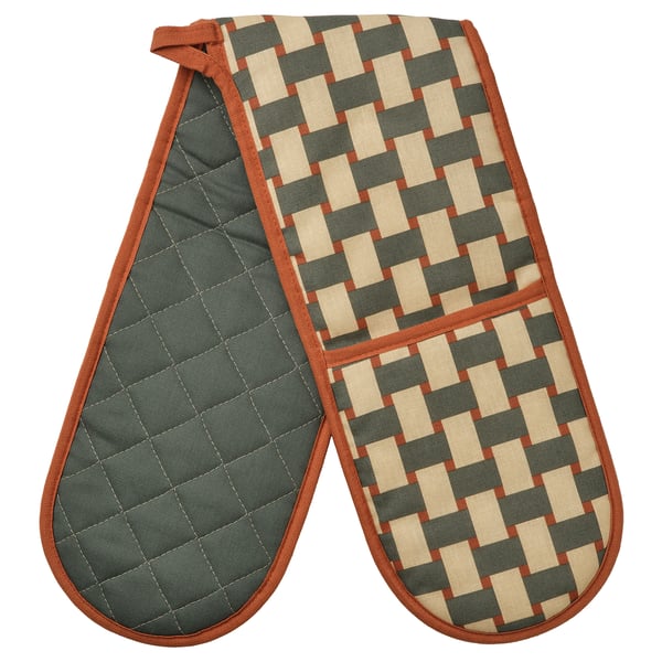 IKEA RINNIG Oven mitt patterned light beige/gray-green brown-red