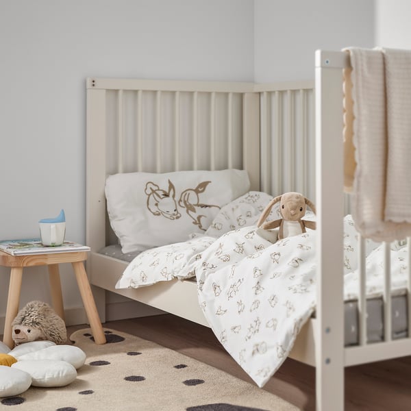 IKEA RÖDHAKE Duvet Cover 1 Pillowcase F Crib Rabbit Pattern/white/beige 43x49/14x22 "