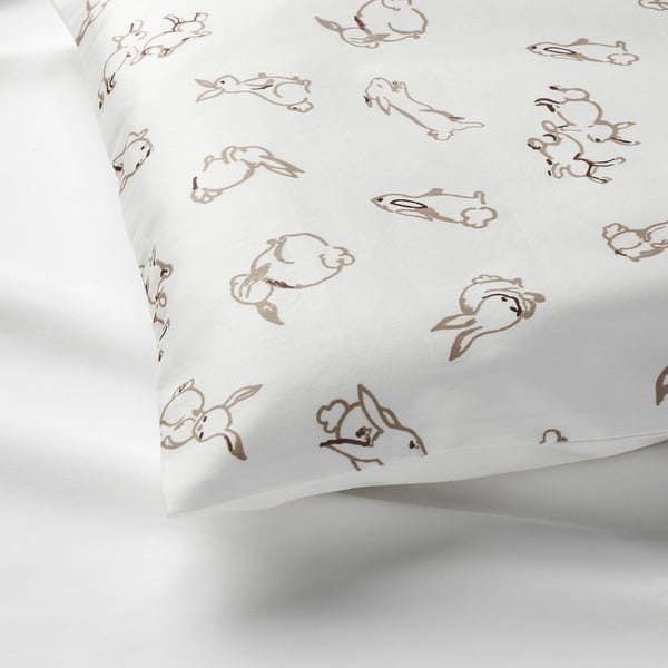 IKEA RÖDHAKE Duvet Cover 1 Pillowcase F Crib Rabbit Pattern/white/beige 43x49/14x22 "