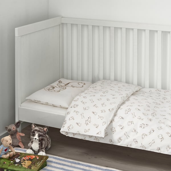 IKEA RÖDHAKE Duvet Cover 1 Pillowcase F Crib Rabbit Pattern/white/beige 43x49/14x22 "