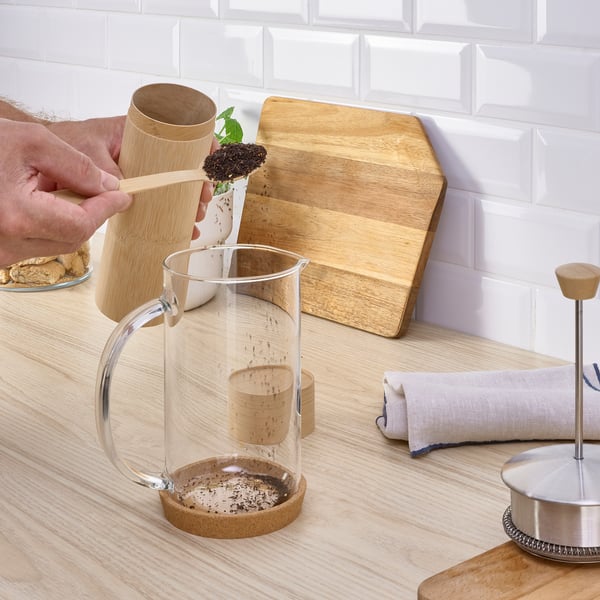 IKEA RÖDMULLE Coffee/tea Canister With Spoon Bamboo Veneer 8 ¾ "