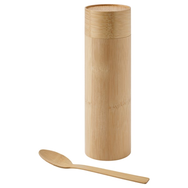 IKEA RÖDMULLE Coffee/tea canister with spoon bamboo veneer 8 ¾ "